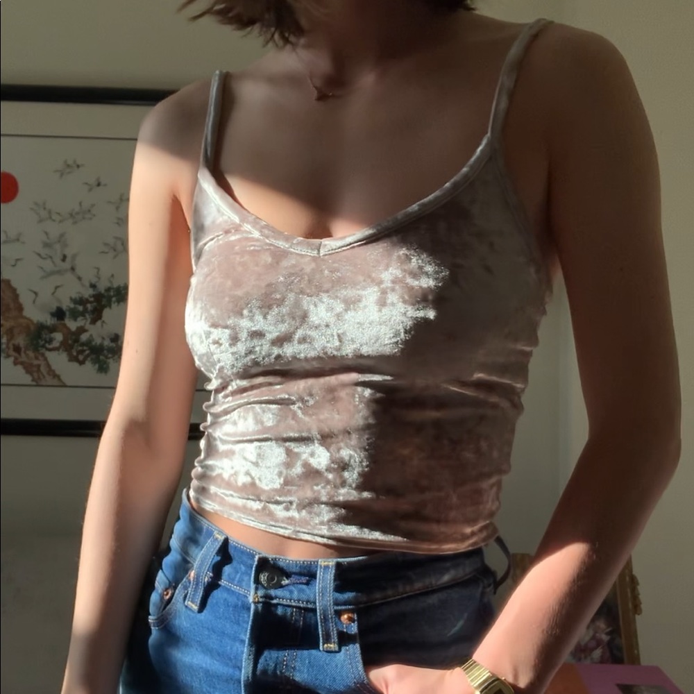 Cream/Gray Crushed Velvet Tank